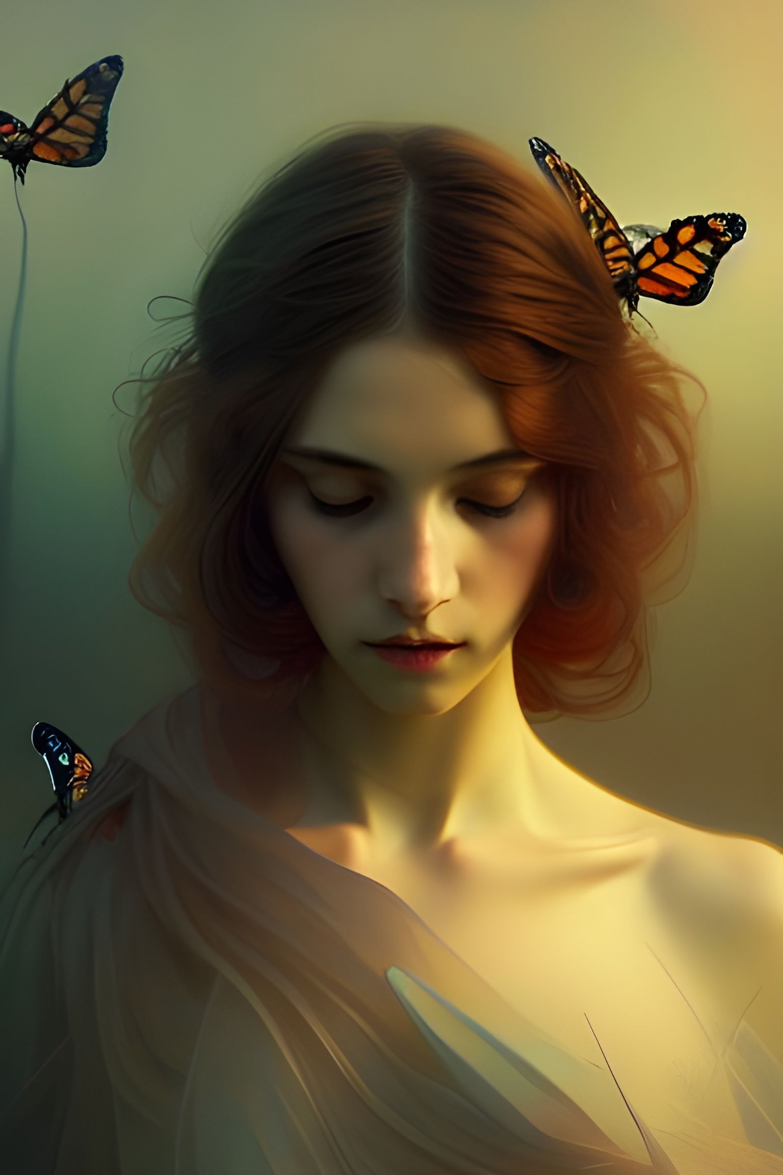 Girl with Butterflies: A Delicate Watercolor Portrait