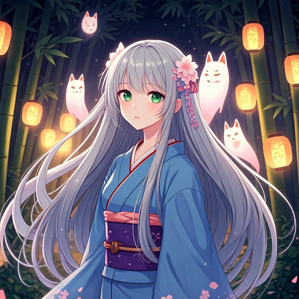 Whimsical Magical Girl in Enchanted Bamboo Forest