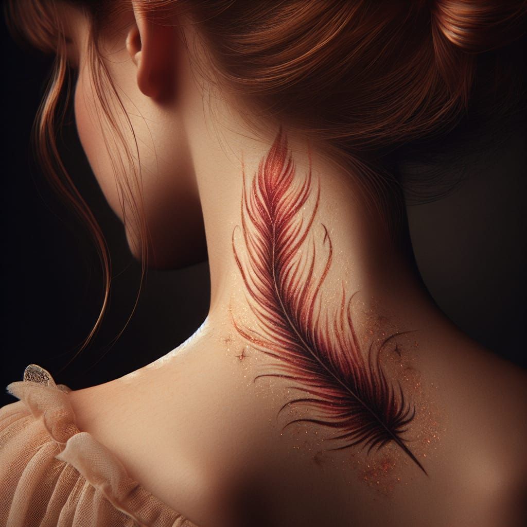 Hyperrealistic Neck Portrait with Phoenix Birthmark