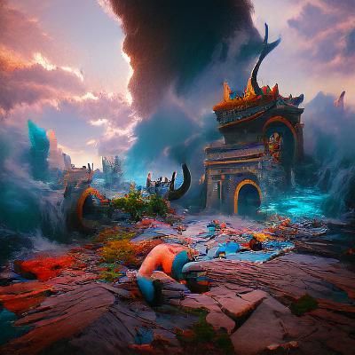 Death of Gods: Detailed Matte Painting in Deep Color