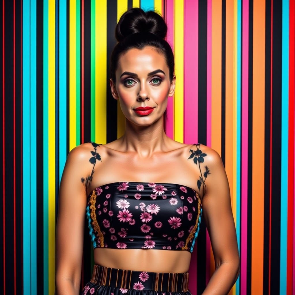 Woman Standing in Front of a Striped Background