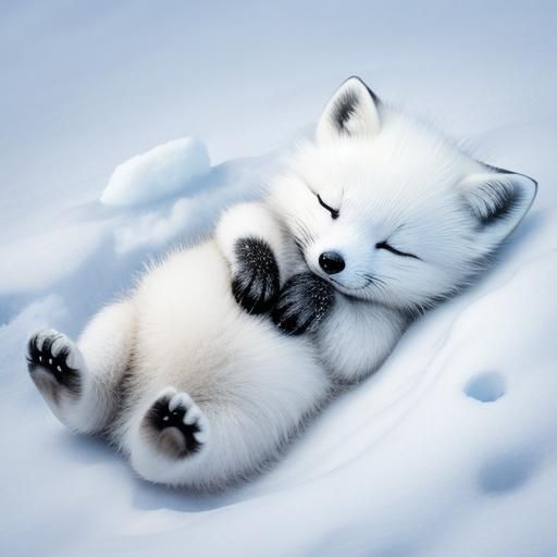 Baby Arctic Fox Sleeping in the Snow