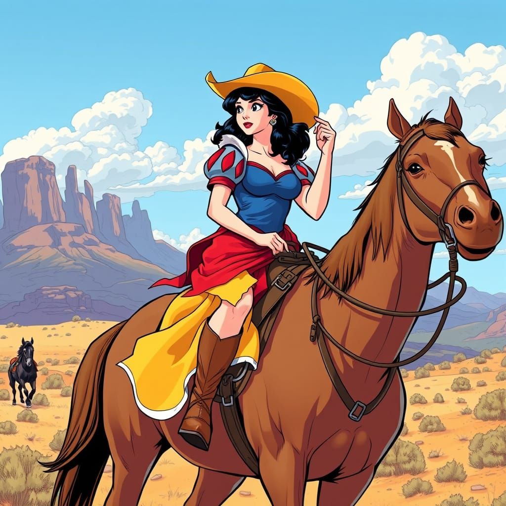 Snow White as Cowgirl in Comic Book Style