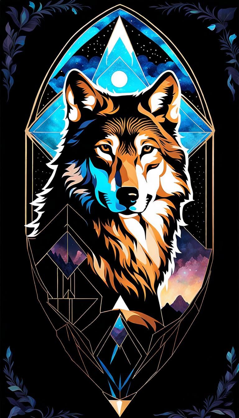 Bohemian Crystal Wolf Silhouette in Art Nouveau Style