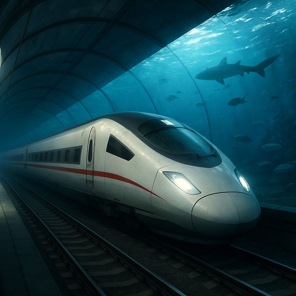 Bullet Train in Underwater Tunnel Illustration