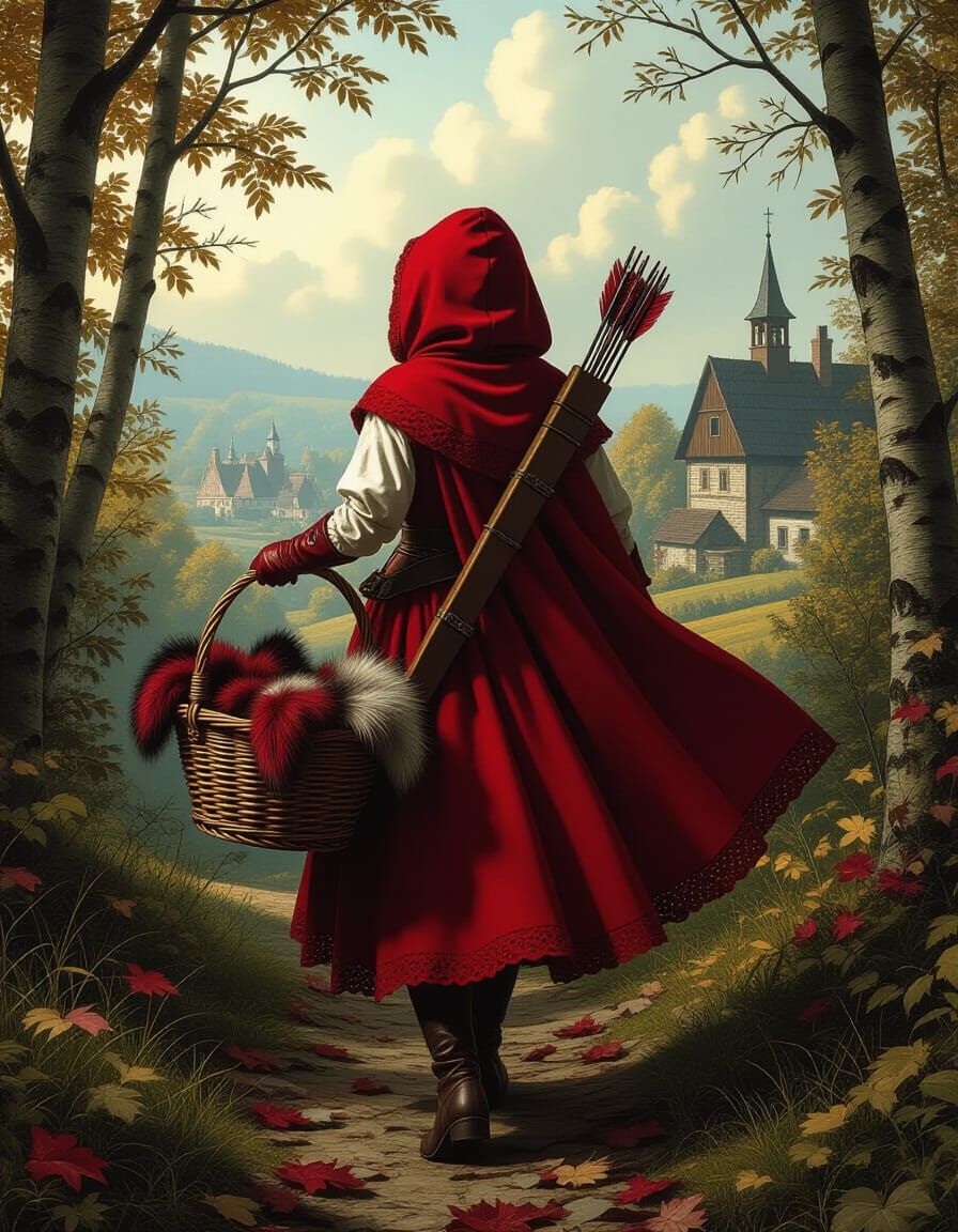 Red Riding Hood: Dark Huntress in Hyperrealistic Style