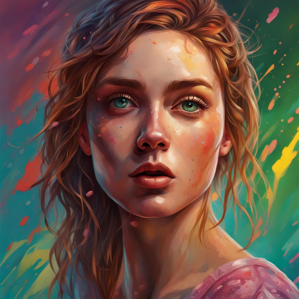 Hyperrealistic Portrait of Ella with Colorful Accents