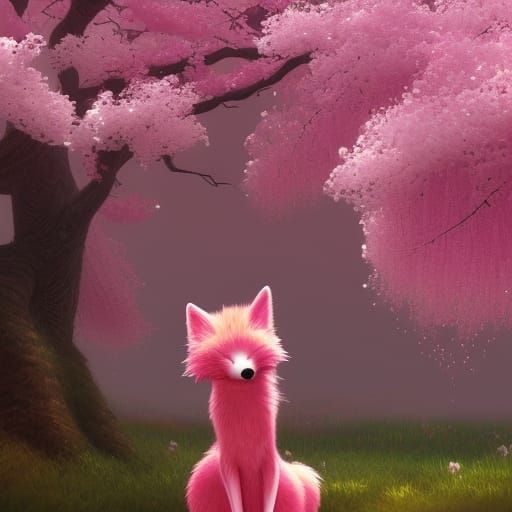 Pink Fox Fursona with Cherry Blossoms