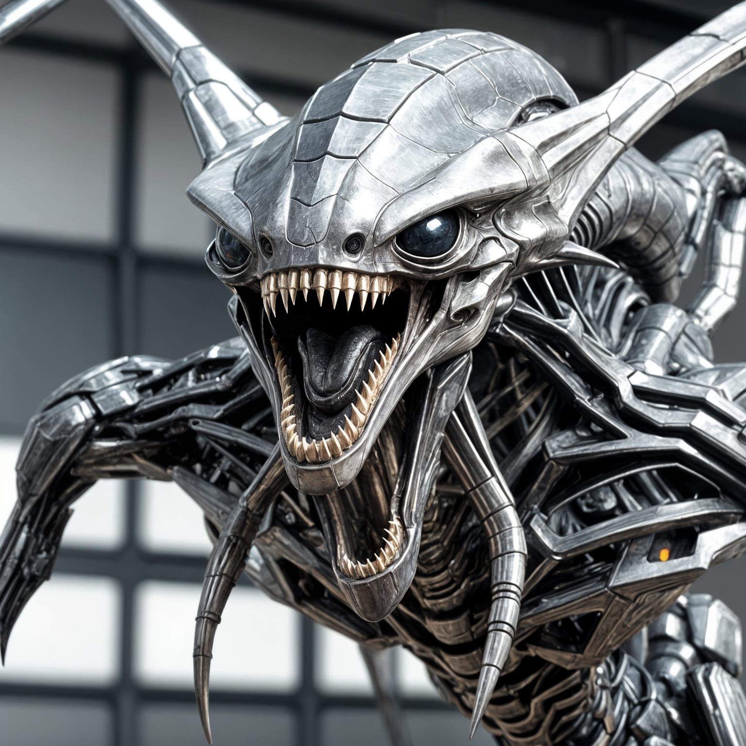 Creepy Mechanical Alien with Big Teeth