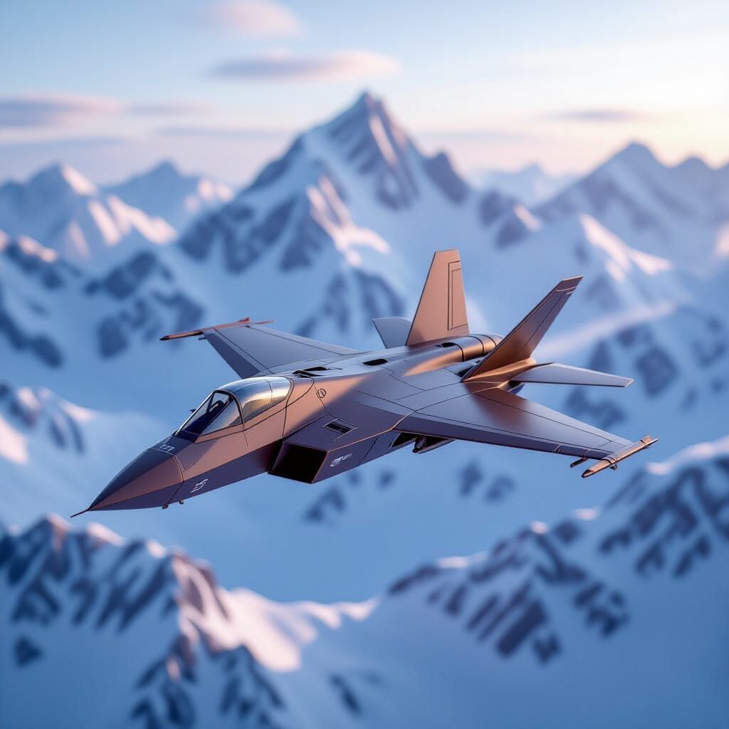 Chocolate Fighter Jet Soars Through Snowy Mountains Hyperrea...