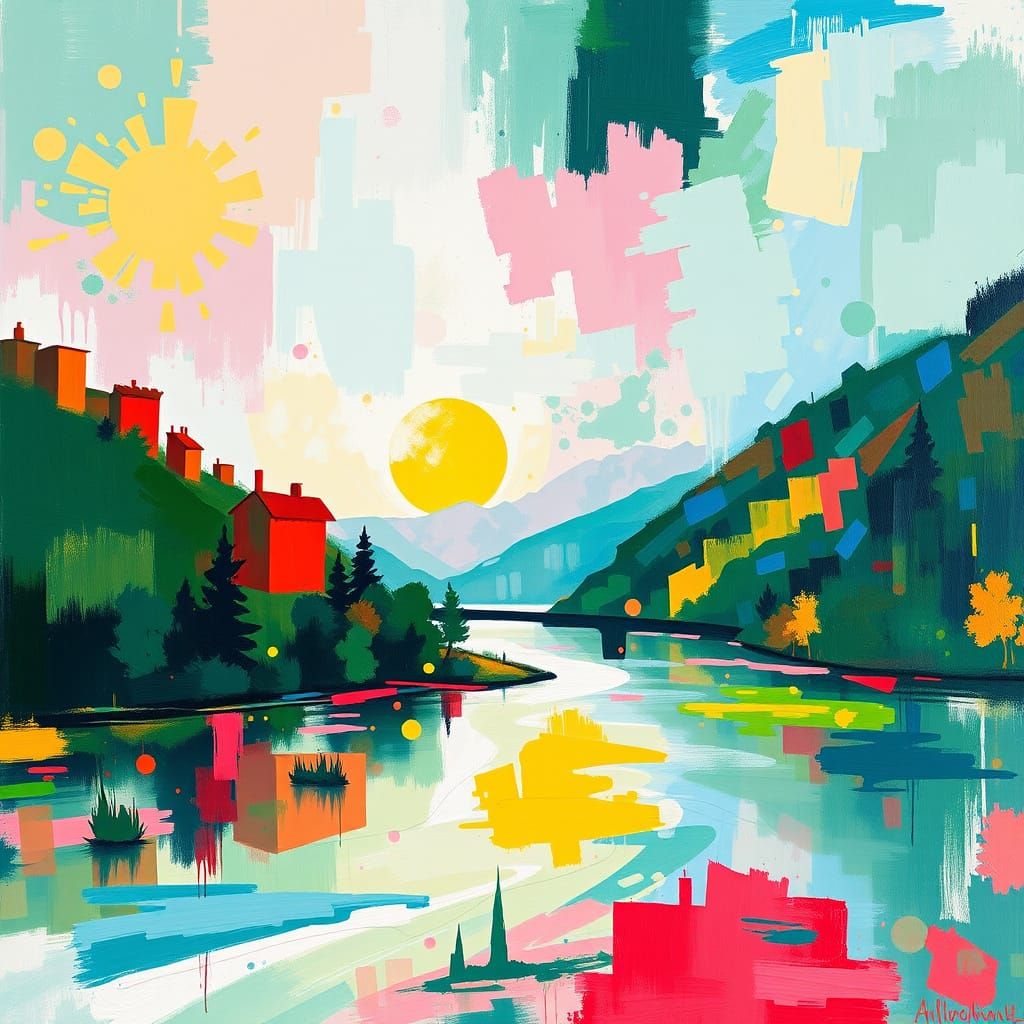 Emerald River Soča Abstract Composition in Bold Colors