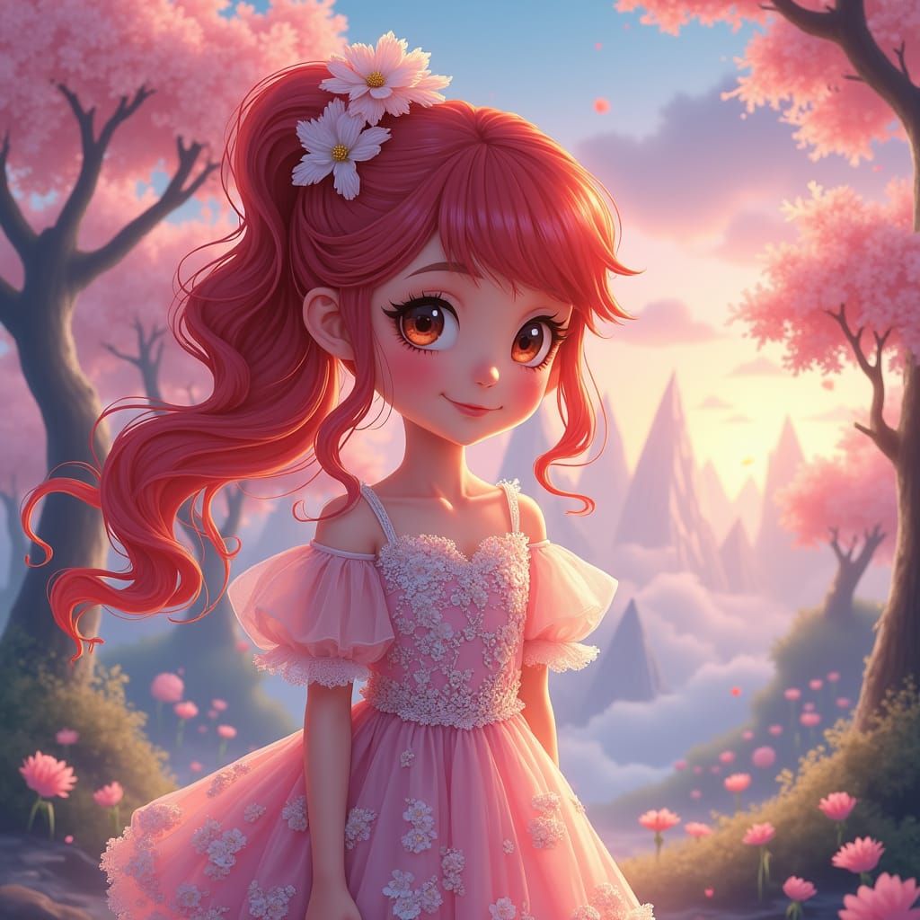 Anime Girl in Mystical Landscape at Dusk