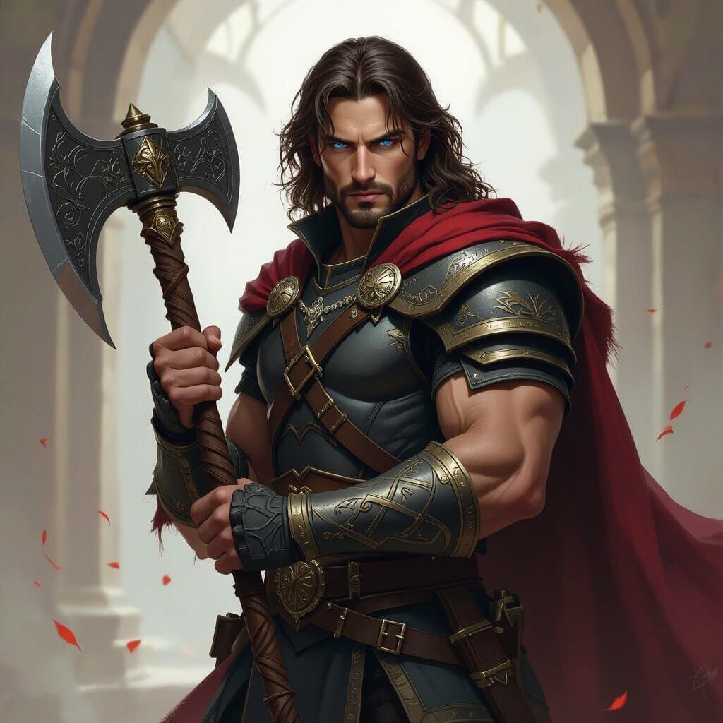 Noble Warrior with Great Axe in Realistic Digital Painting