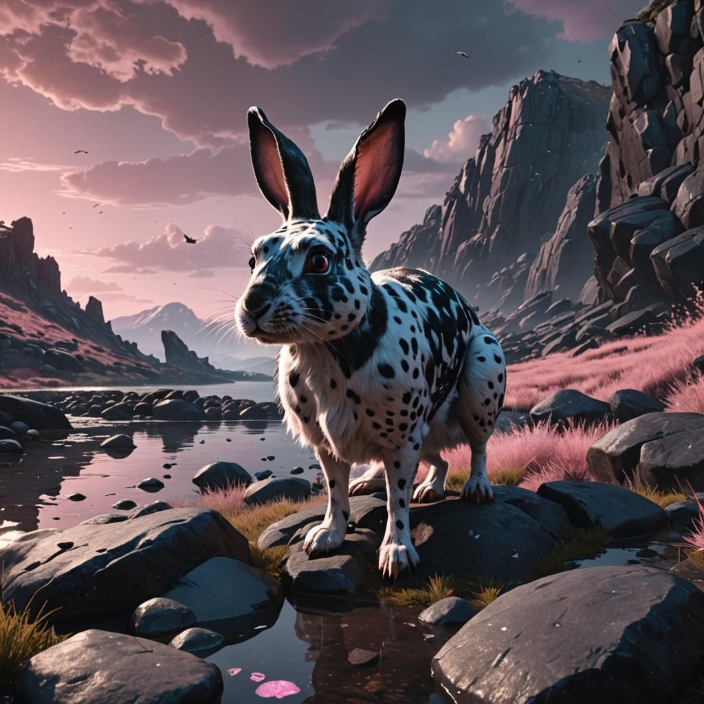 Dystopian Landscape with Rabbit and Flying Herring