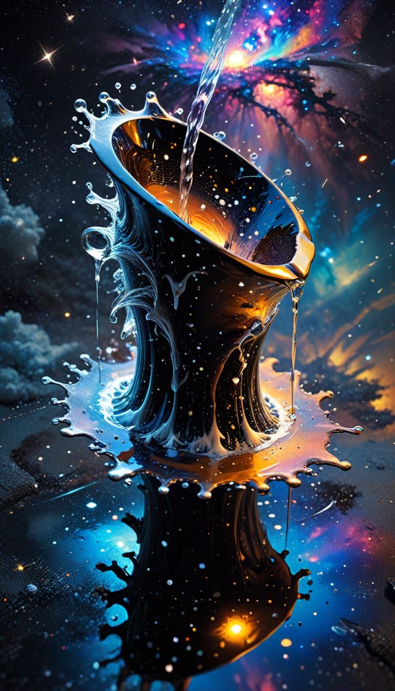 Invisible Pitcher Pours Starry Waterfall: Acrylic Cosmic Art