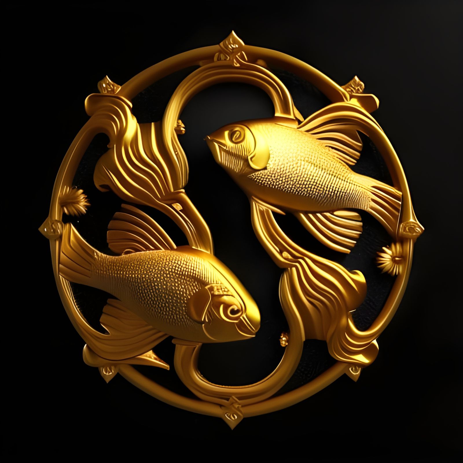 Golden Fish: Buddhist Symbol in Ornate 3D Render