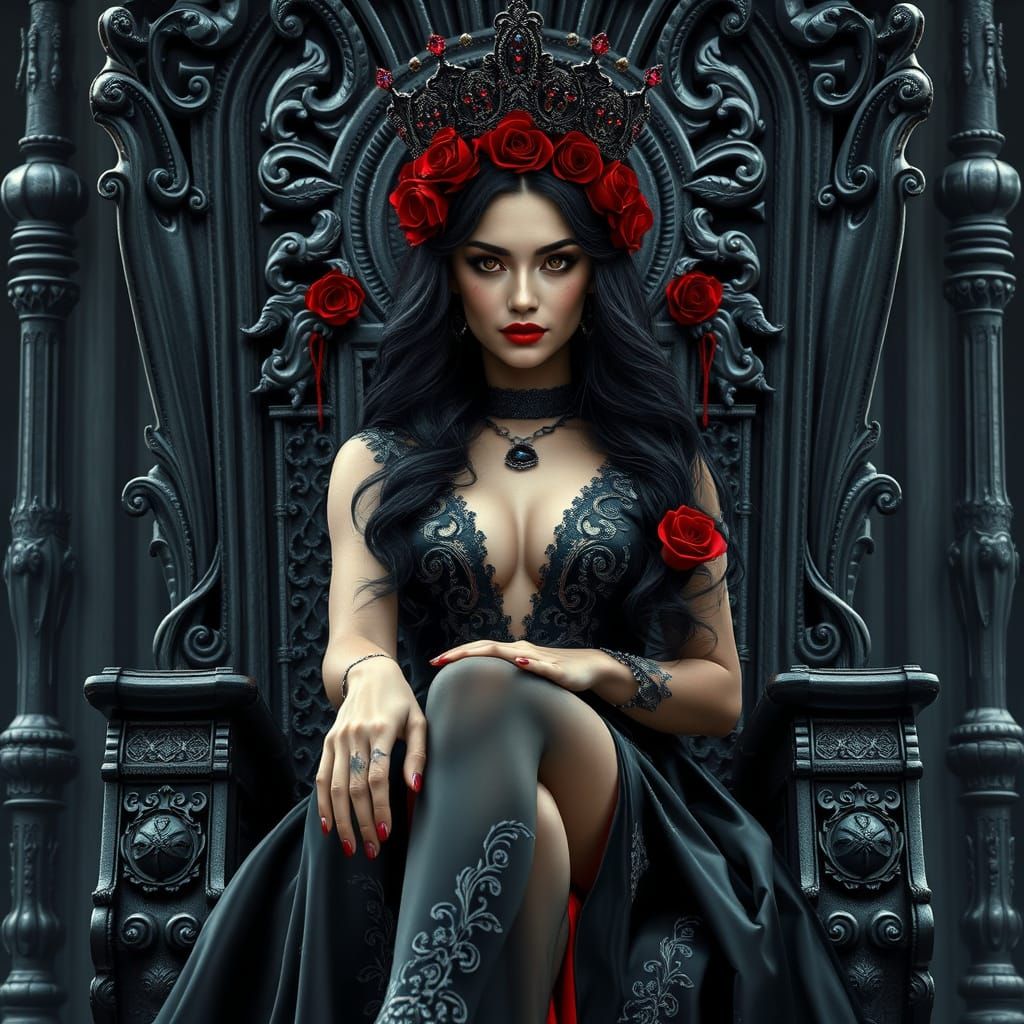 Blood Goddess on Throne in Hyperrealistic Style