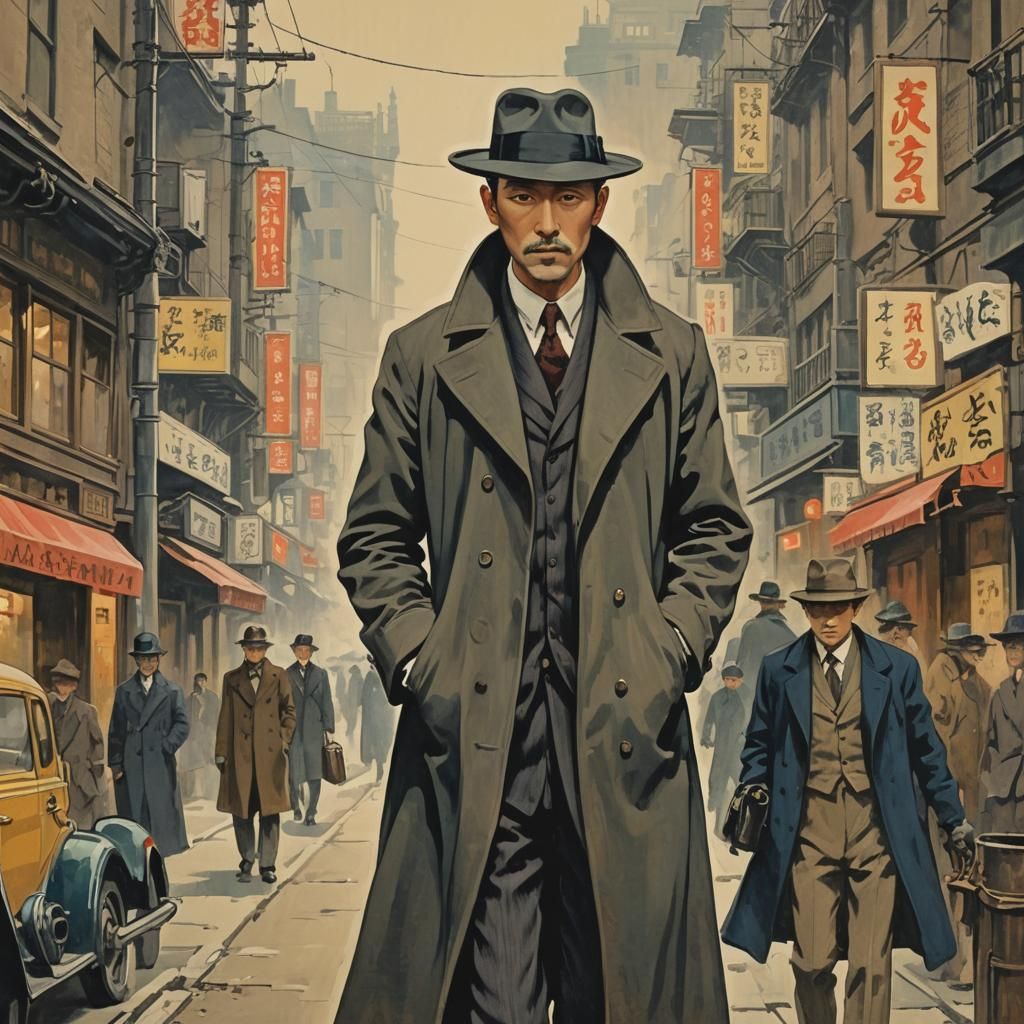 16k resolution, art by Kashō Takabatake, Claude Monet, Taishō-era detective mystery, crime noir-inspired poster, sleuth ...