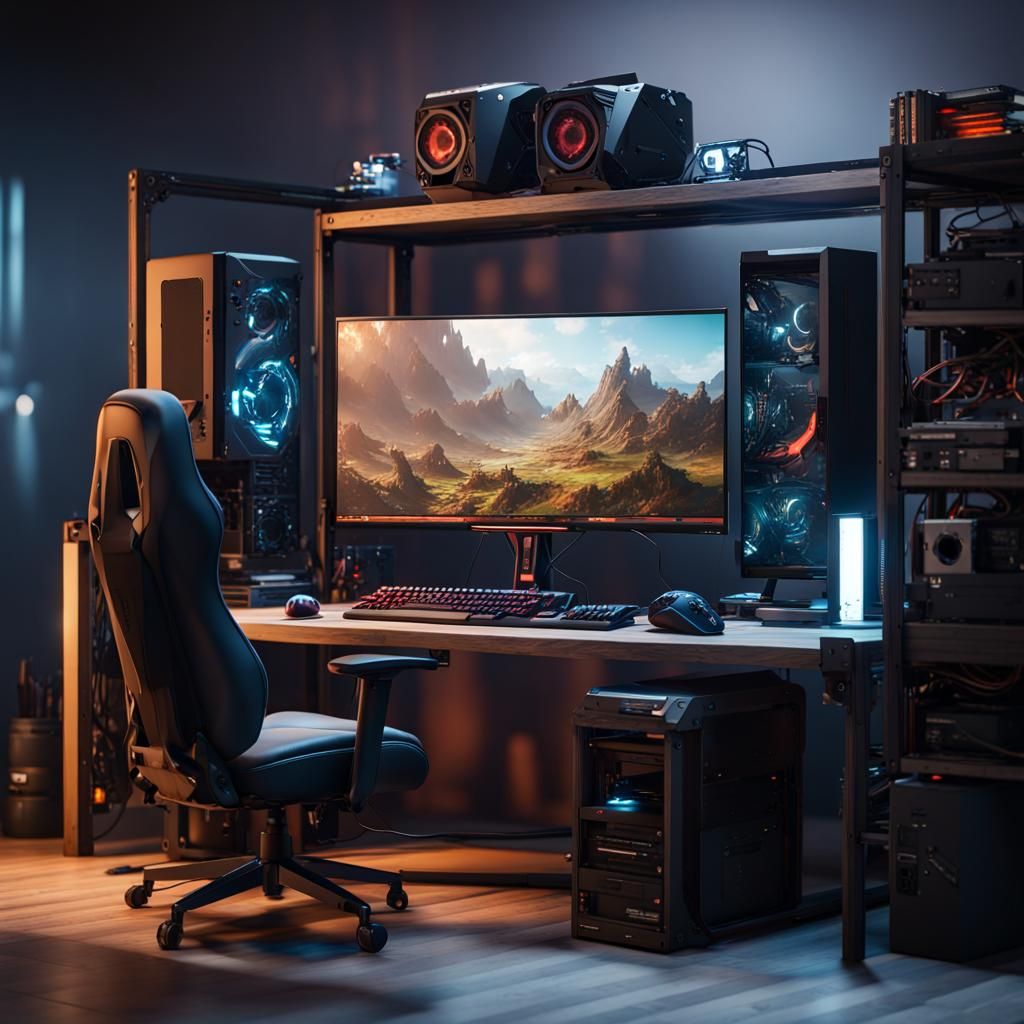 Gaming PC Setup in 3D Cinematic Style