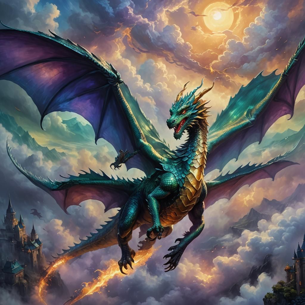 Majestic Dragon Soars Through Mystical Realm