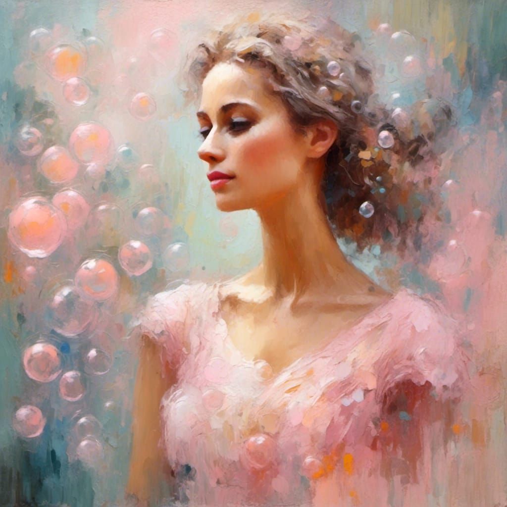 Fashion Model in Bubbles: Fauvist Oil Painting