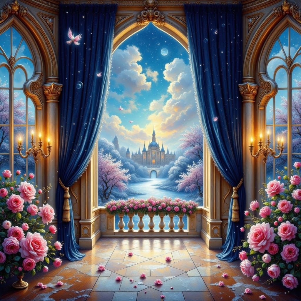 Empty Ballroom Opens to Winter Garden Balcony