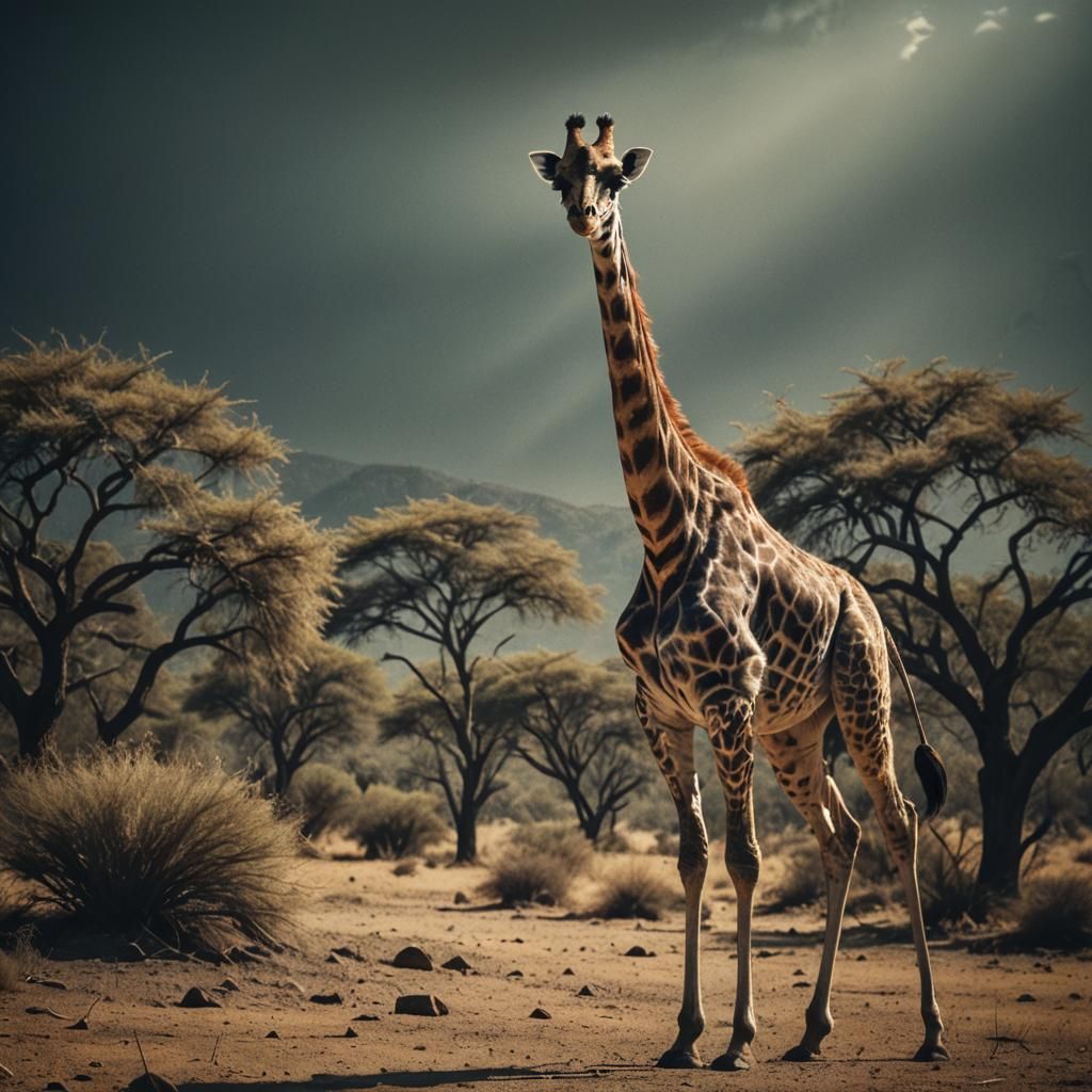 Giraffe-Ostrich Hybrid in Cinematic Style