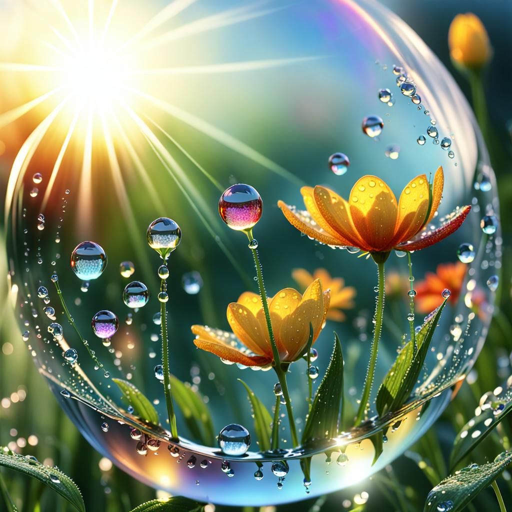 Sparkling Morning Dew Reflecting Sunrise