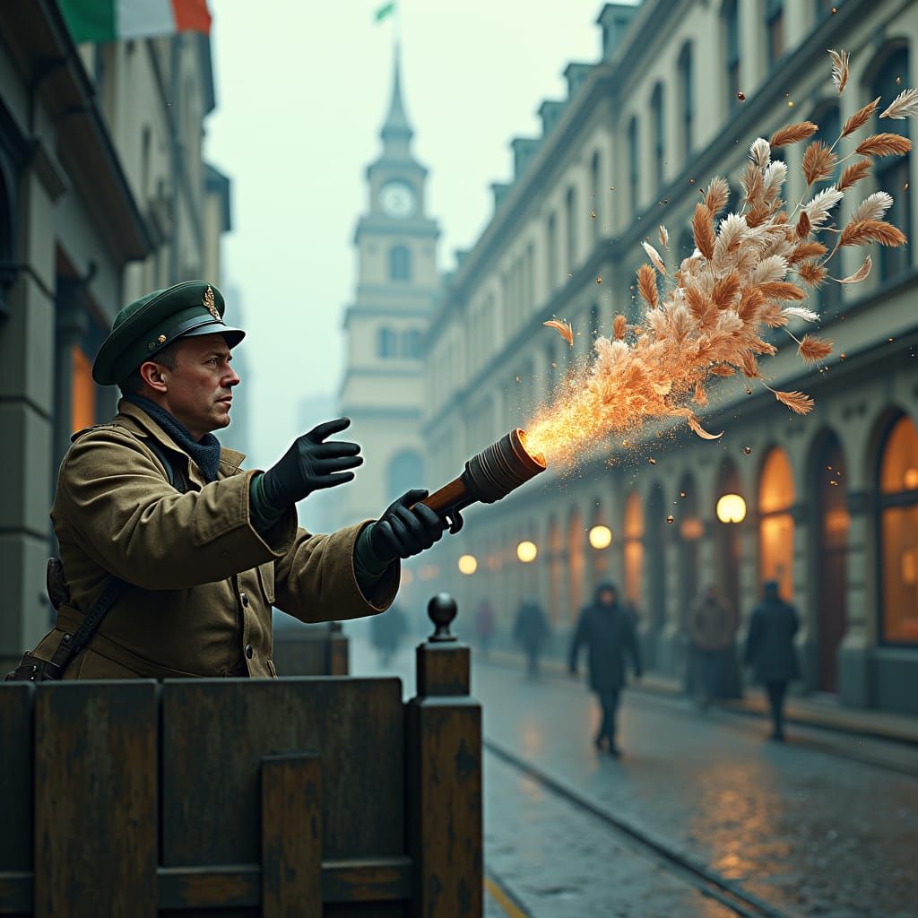 Irish Soldier's Grenade Turns to Feathers in Dublin