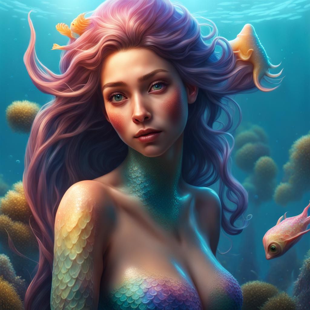 Mermaid and Sea Slug in Detailed Fantasy Art