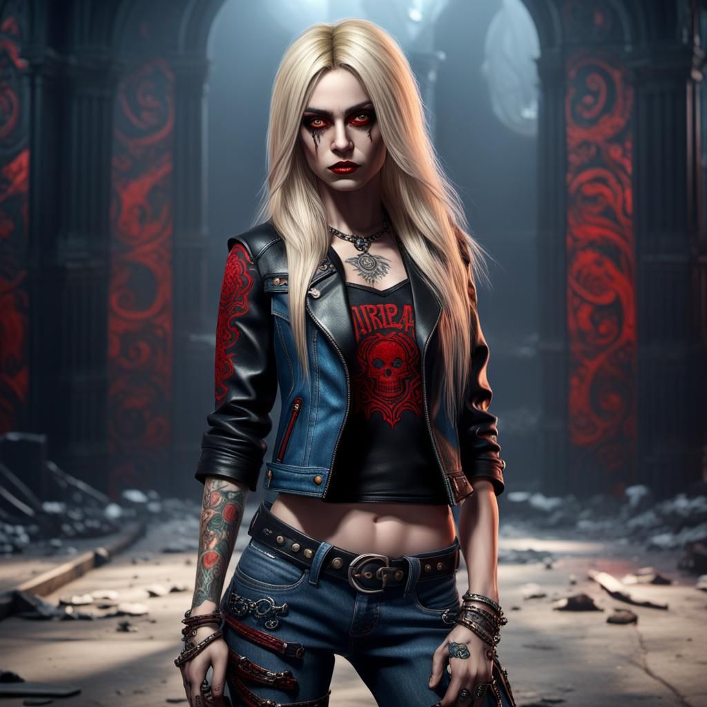 Gothic Rocker Chick with Tattoos: Matte Painting