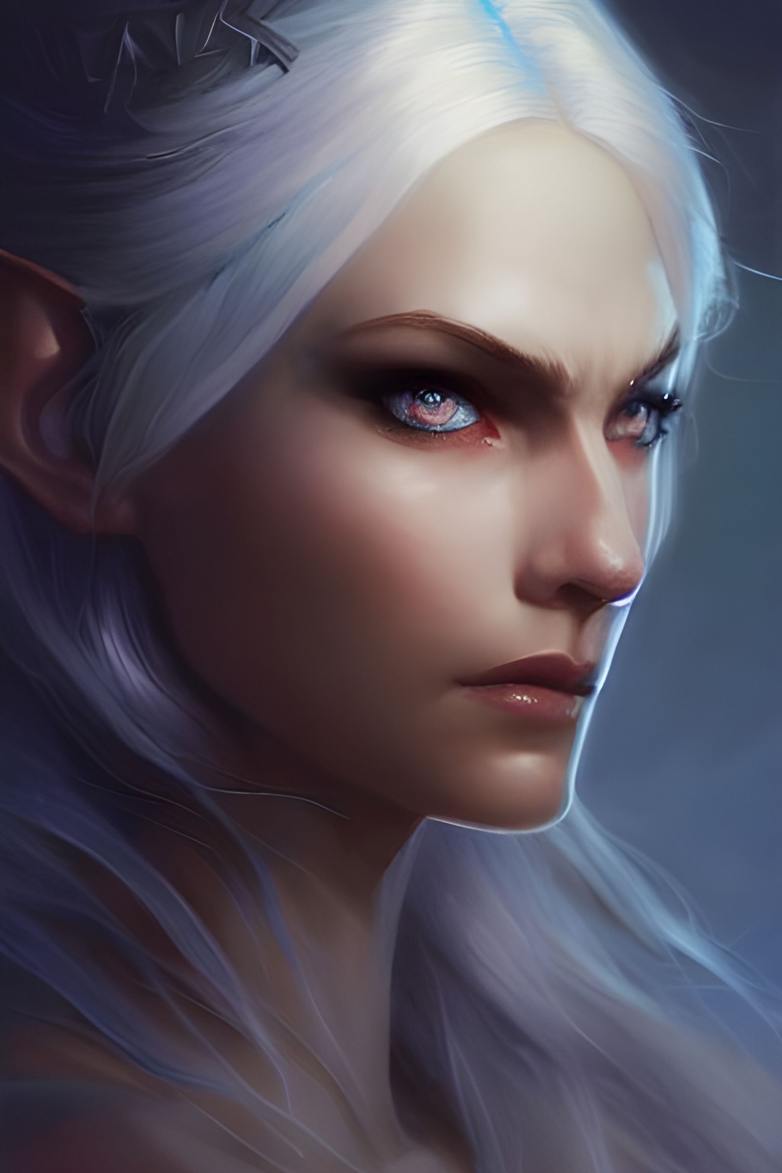 Fantasy Elf Woman Portrait in Digital Painting Style