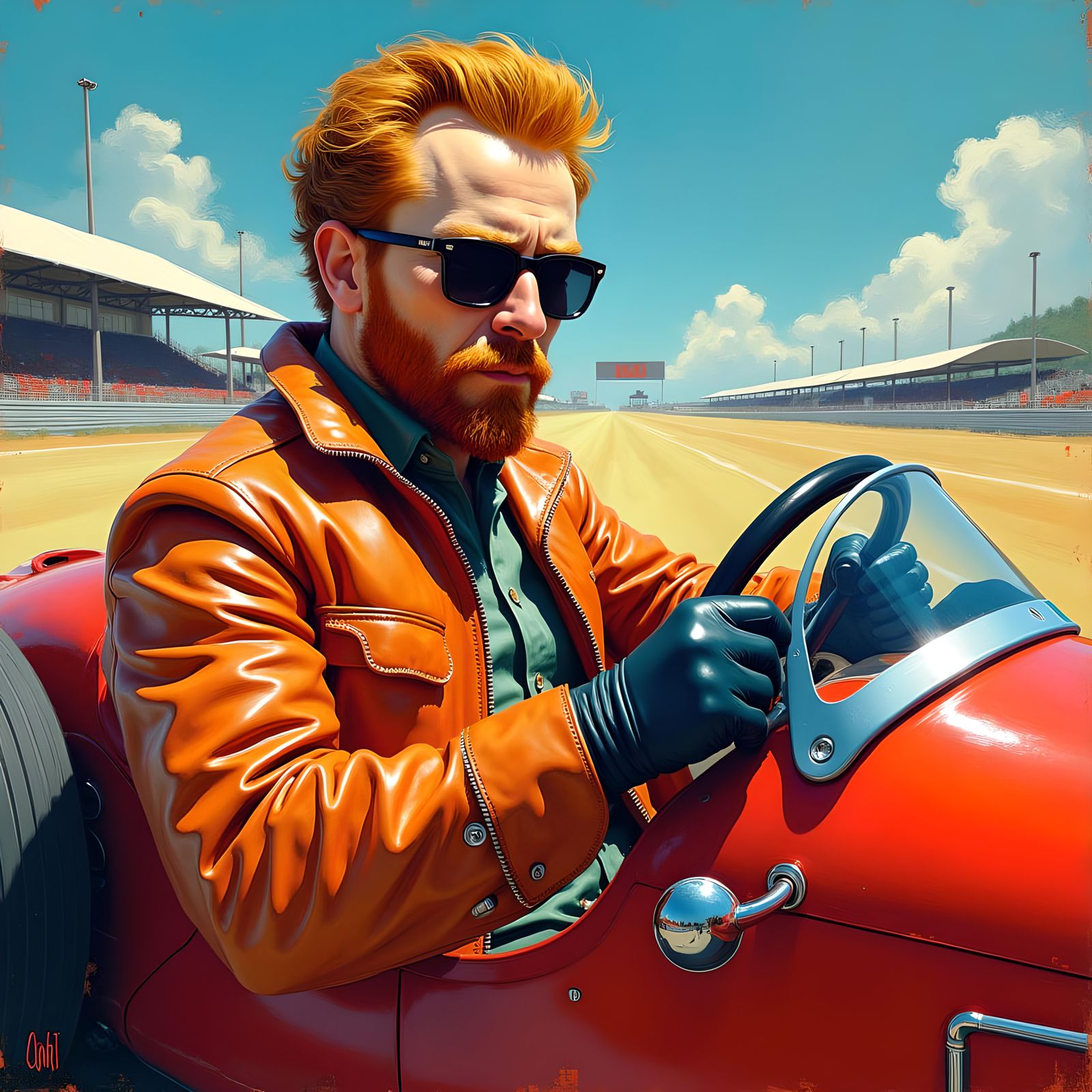 Van Gogh Style Race Car Driver with Sunglasses