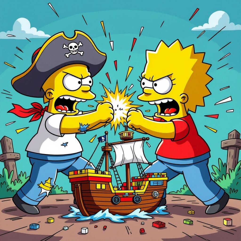 Bart and Lisa Simpson Battle Over Lego Ship
