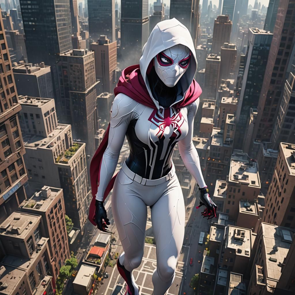 Giant Spider Gwen Walking Through City in Fantasy Art