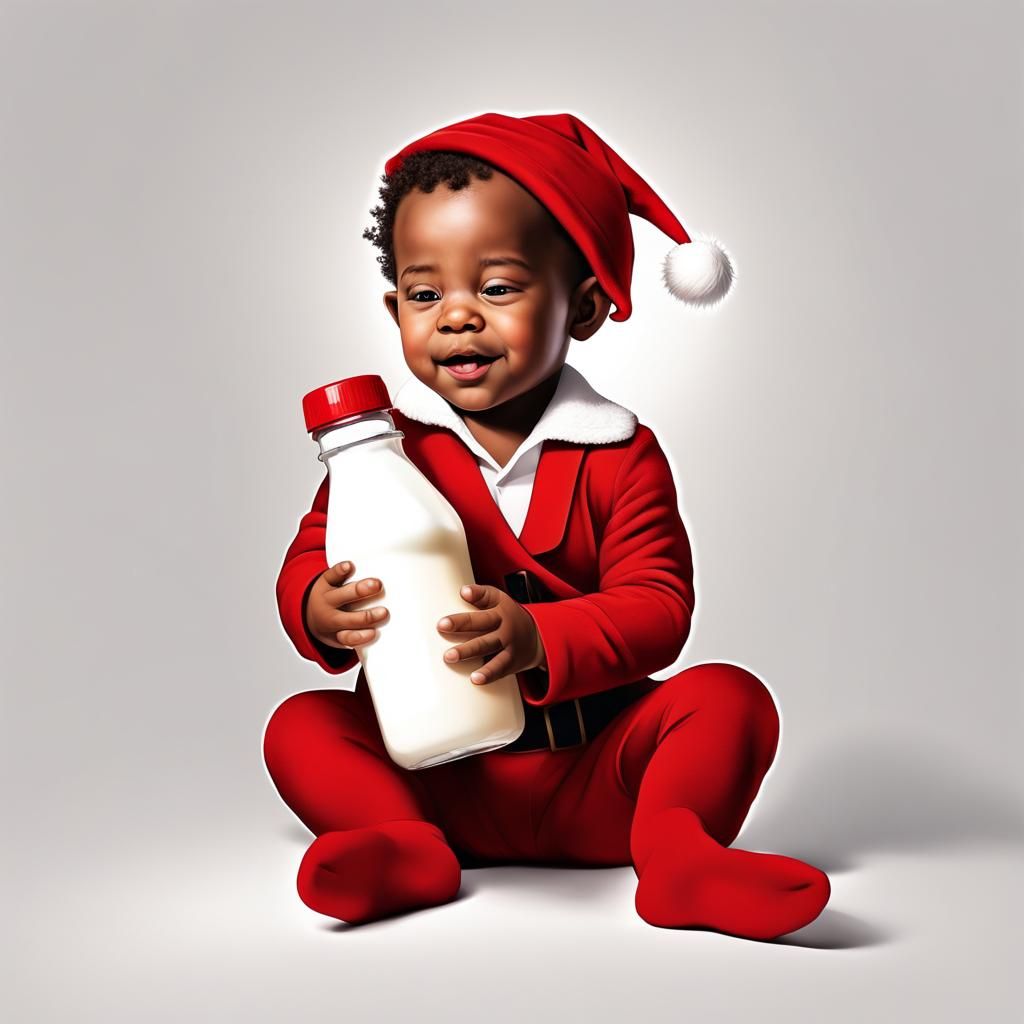 Joyful Toddler Elf in Red Suit, Hyperrealistic Art