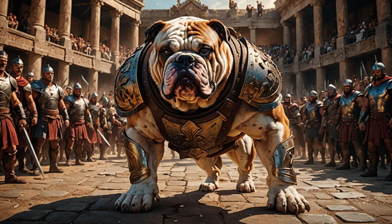 British Bulldog Gladiator in Crowded Arena