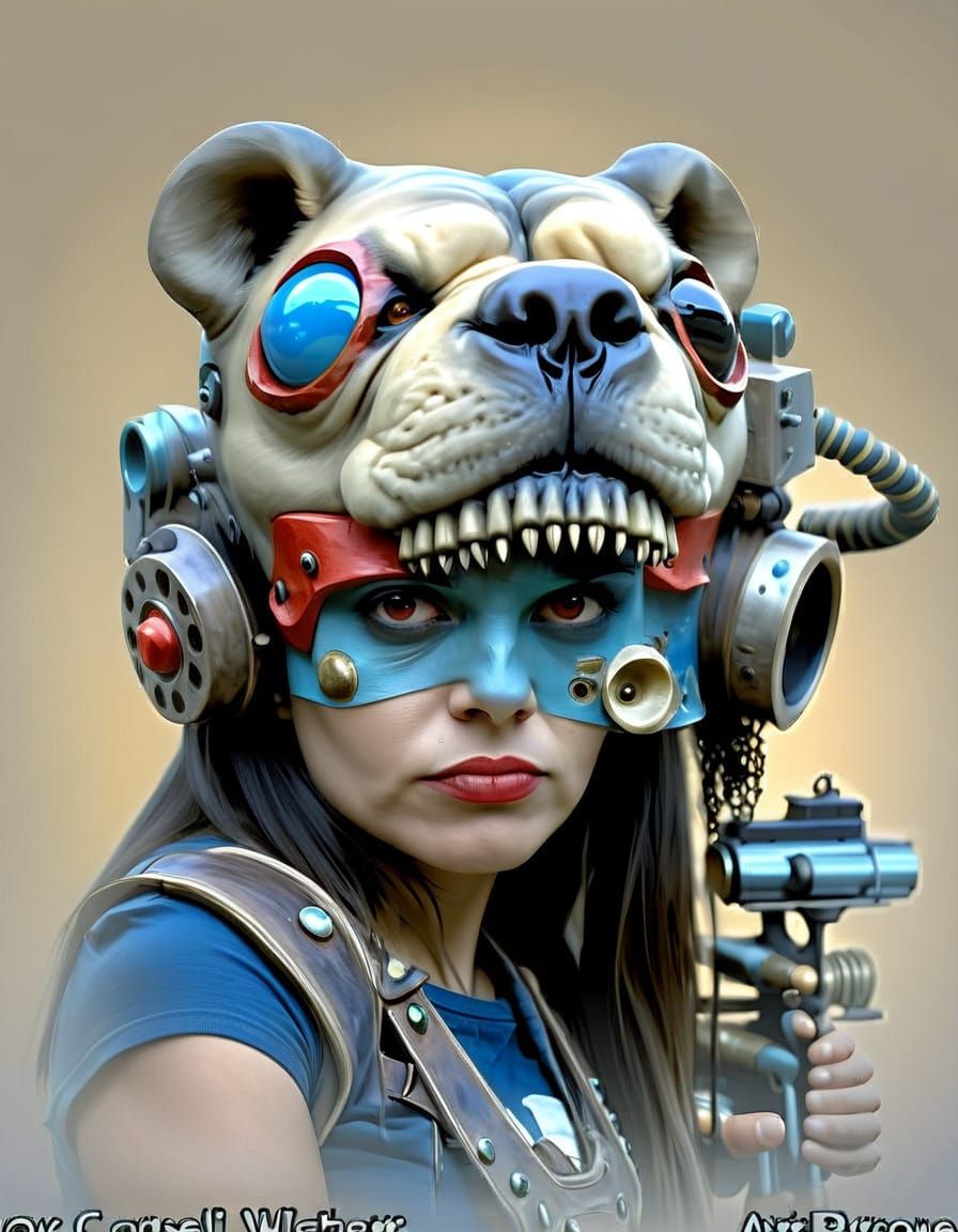 Impressionist Painting of a Wind-Up Bear with Blue Stone