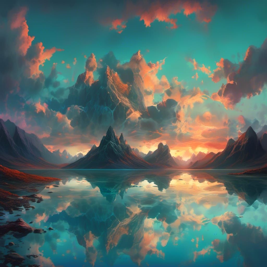 Turquoise Sunset Over Lake With Sailboat