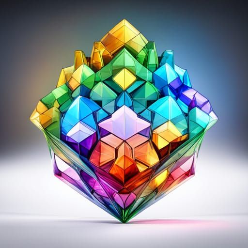 Rainbow Glass Minecraft Diamond in Art Nouveau Style