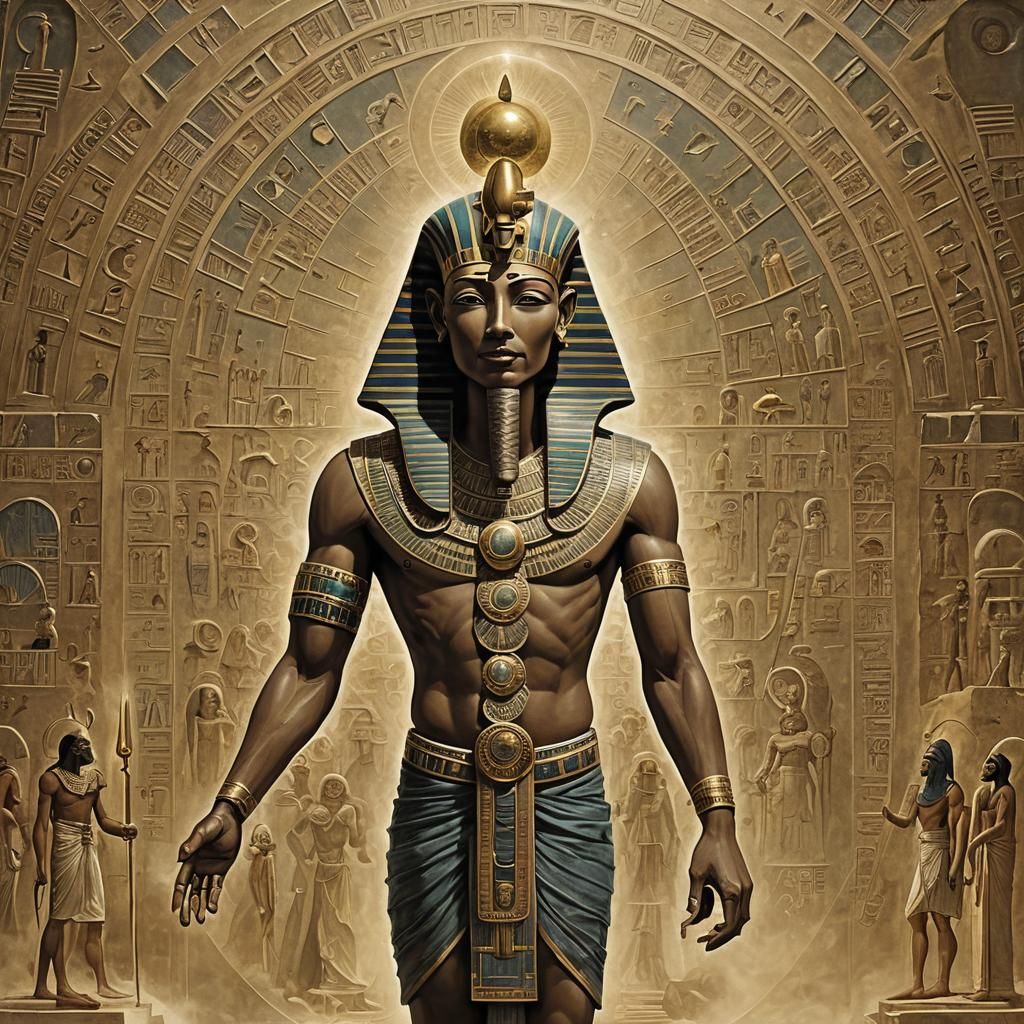Atum Creates Heliopolis: Egyptian God Fantasy Art