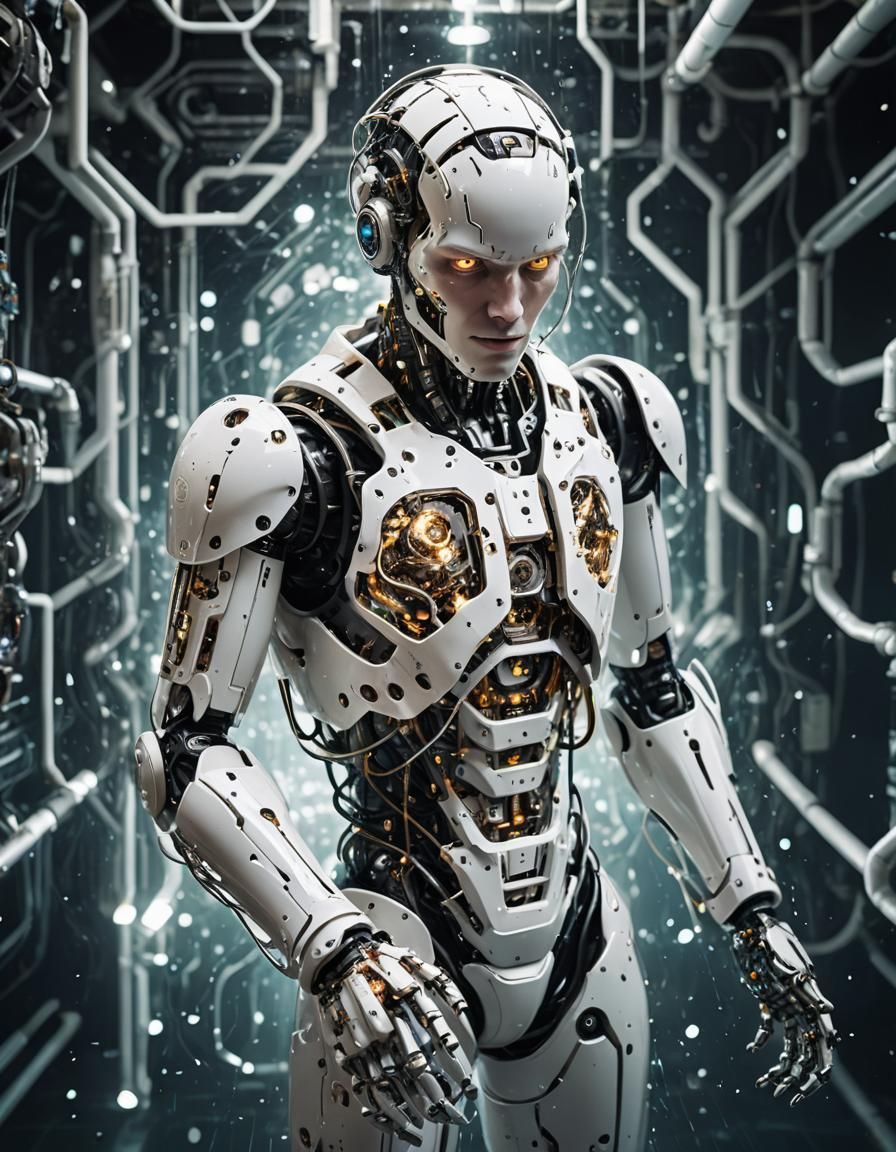 Ethereal Android Wields Oil in a Dark Pool