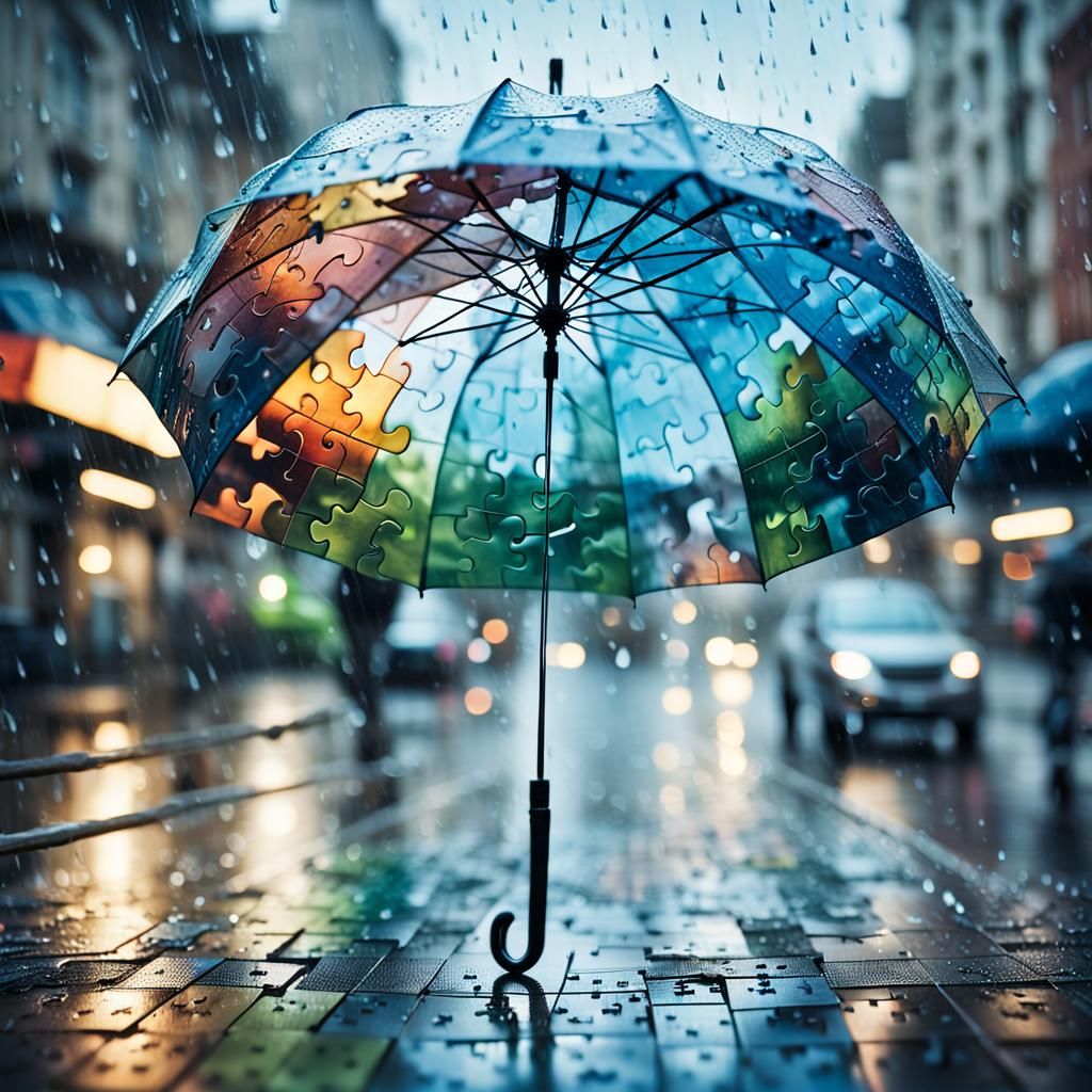 Surreal Umbrella Photography in a Rainy City