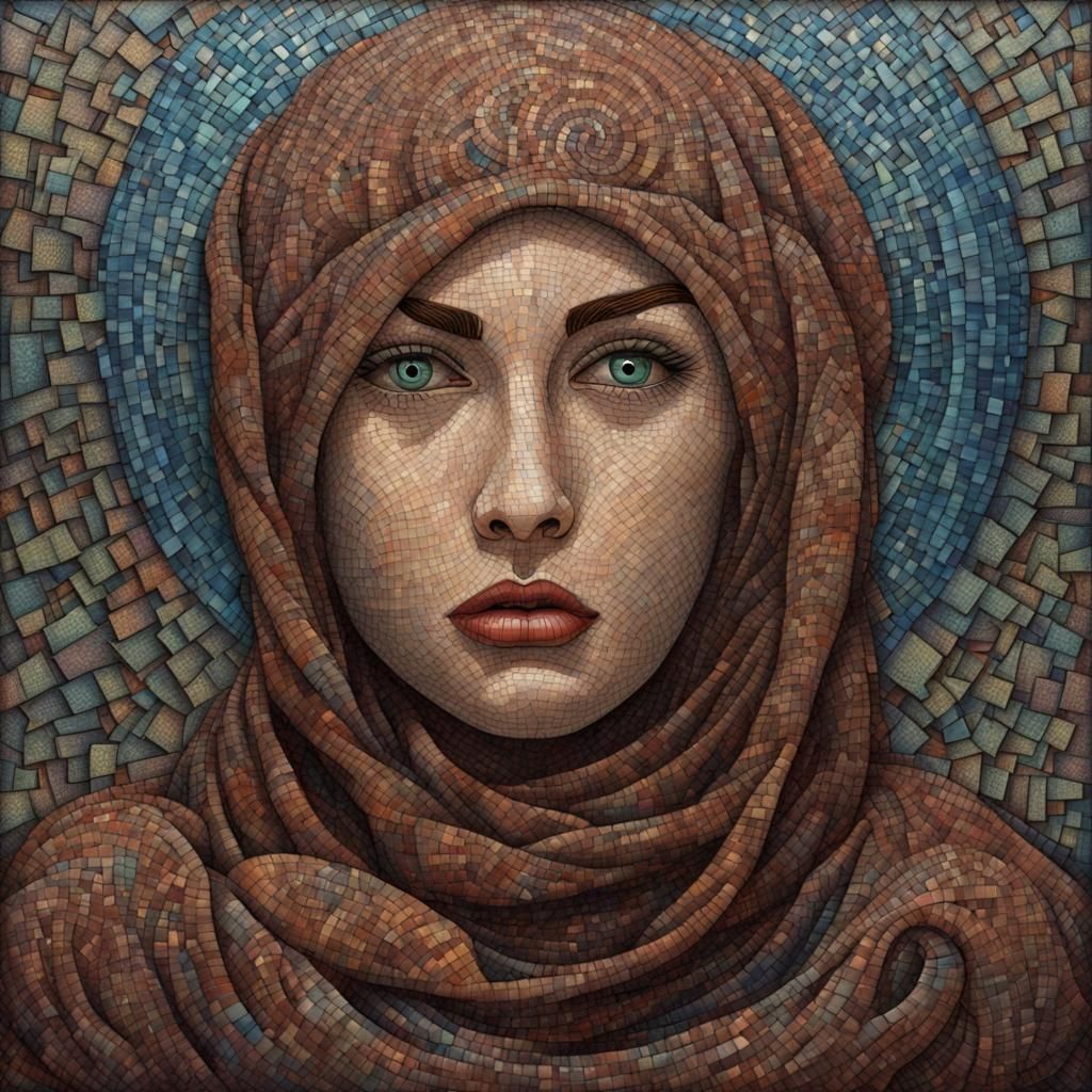 Mosaic Woman with Deep Color, Post-Apocalyptic Style