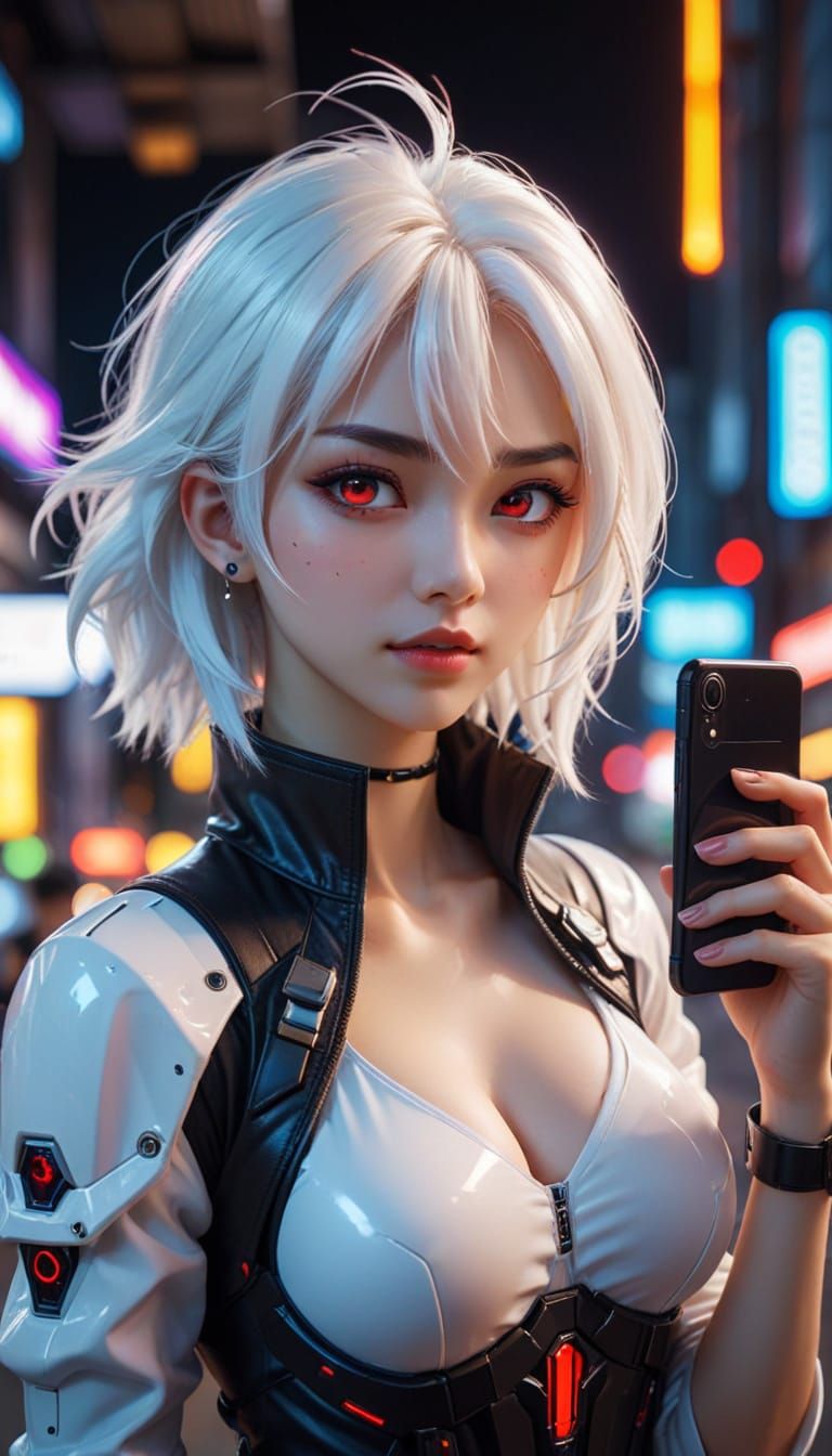 Cyberpunk Vampire Girl in Neon City