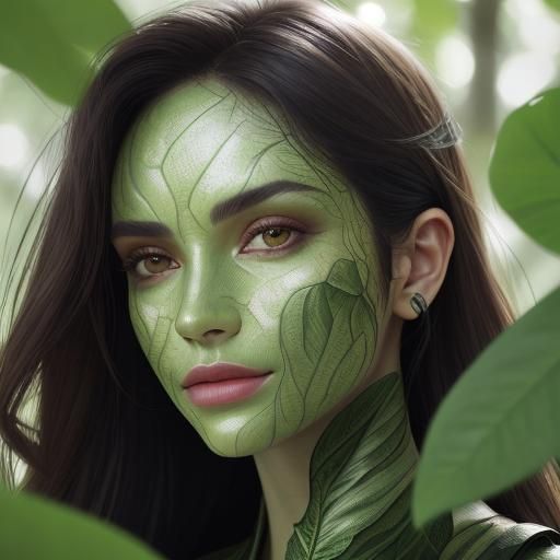 Photorealistic Woman Transforms into Lush Foliage