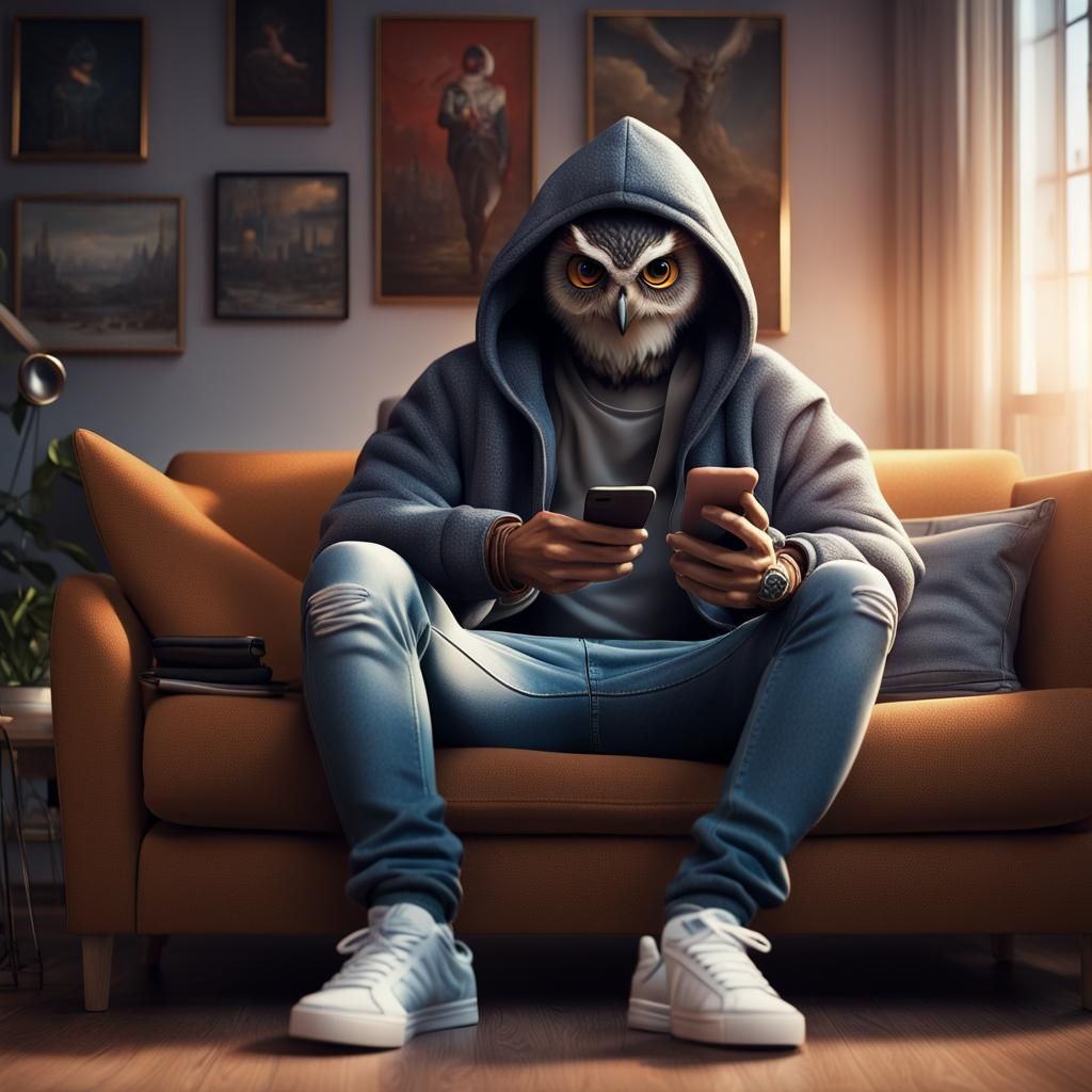 Humanoid Owl Chilling in New York Apartment