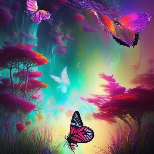 Butterfly in Detailed Calligraphy Ink Painting Style