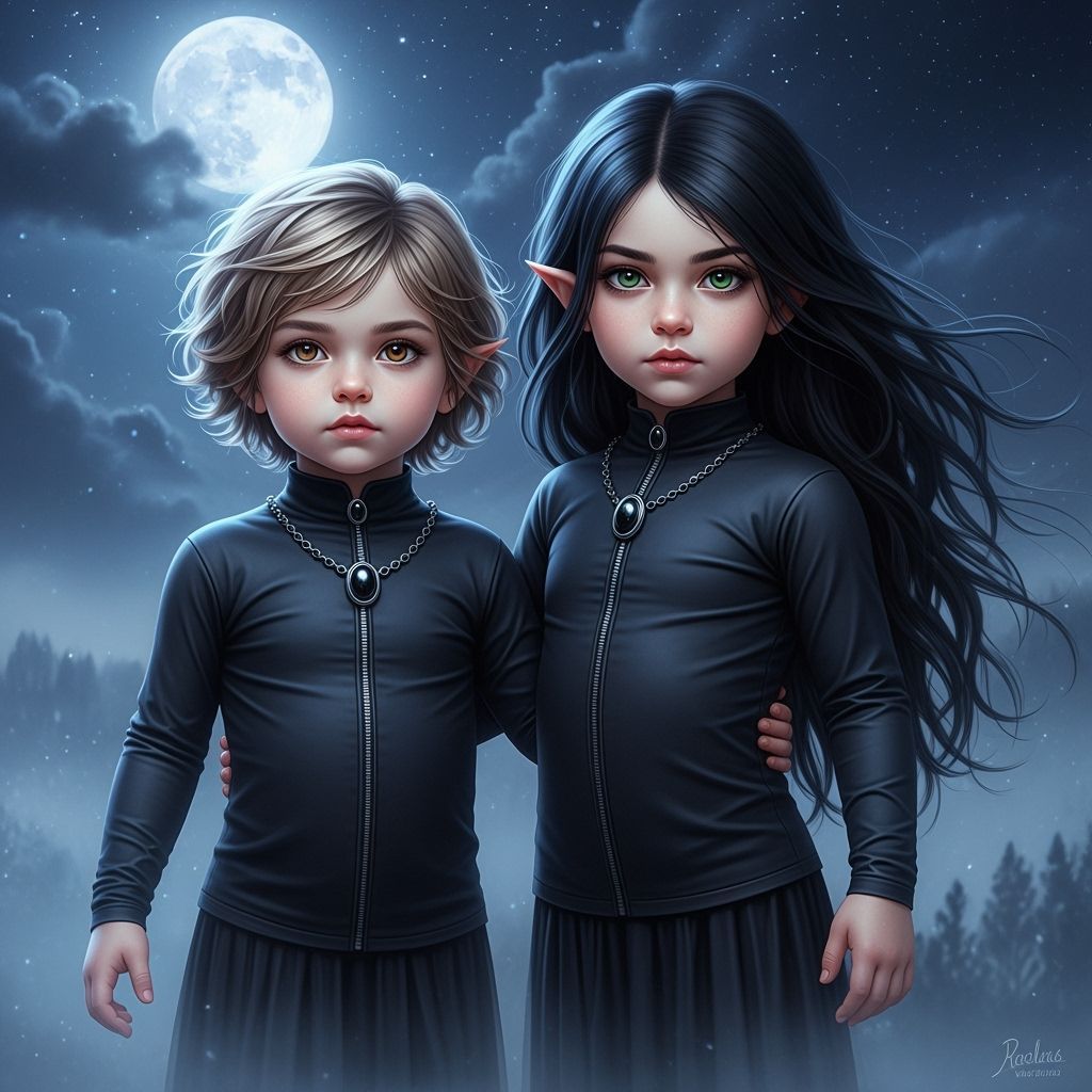Mystical Twin Fae Toddlers Under Moonlight