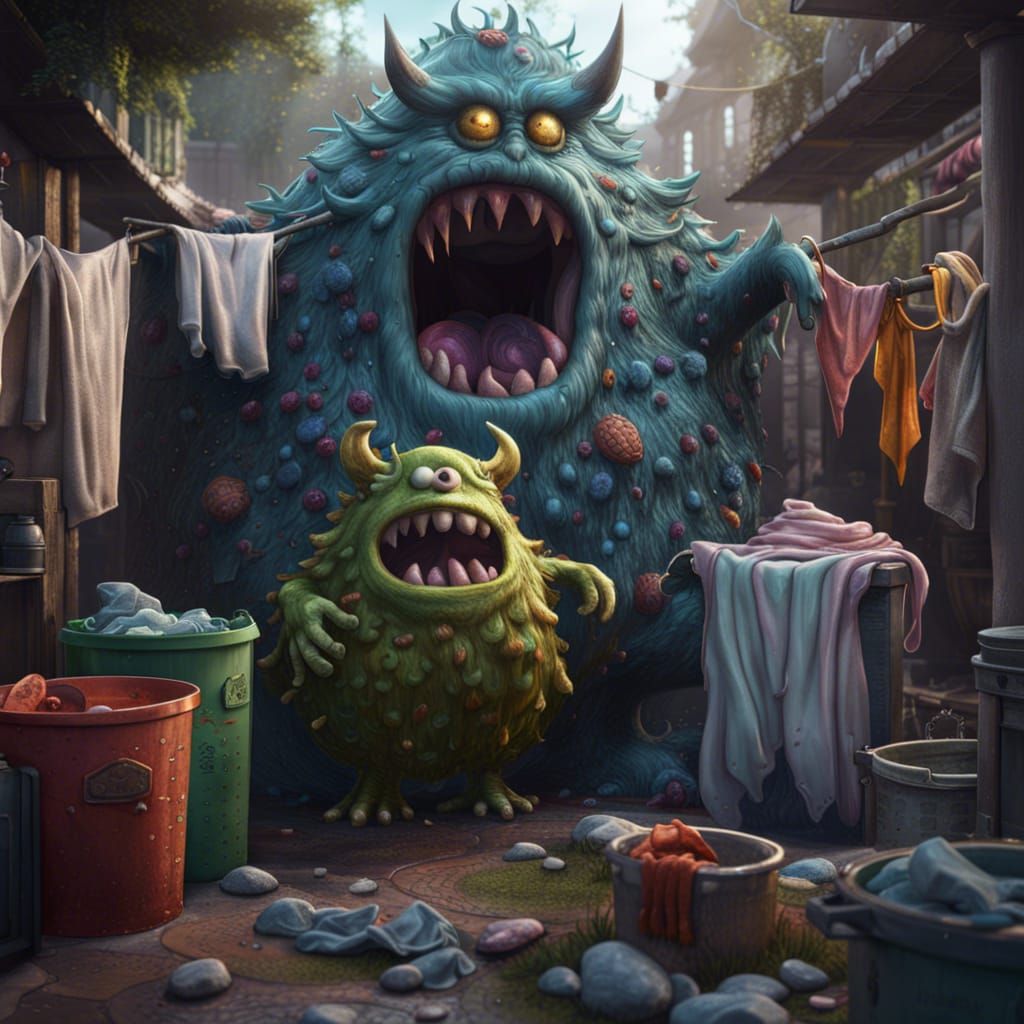 Fantastical Smelly Monster Laundry: Detailed Matte Painting